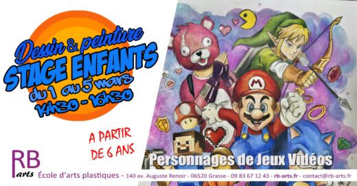 Stage de dessin et aquarelle pour enfants à Grasse : dessine tes personnages de jeux vidéo préférés