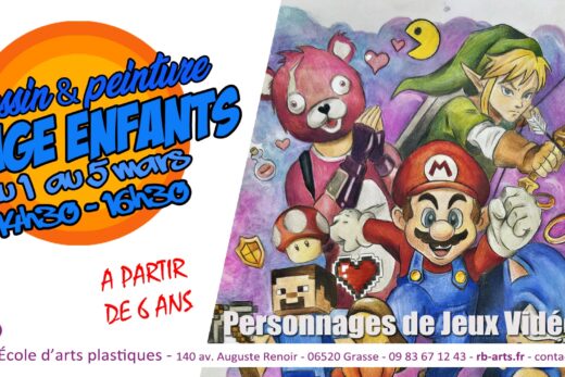 Stage de dessin et aquarelle pour enfants à Grasse : dessine tes personnages de jeux vidéo préférés